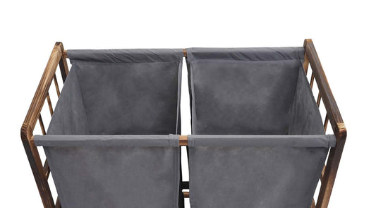 Cosmo Casa - Wasverzamelaar - Wasbox Wasmand - Massief Hout - Bruin - Grijze Deksel - 2 Vakken - 60×60×33 cm - 68 l