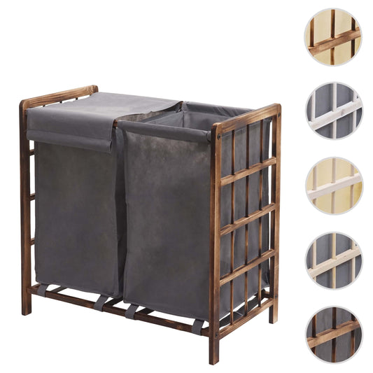 Cosmo Casa - Wasverzamelaar - Wasbox Wasmand - Massief Hout - Bruin - Grijze Deksel - 2 Vakken - 60×60×33 cm - 68 l