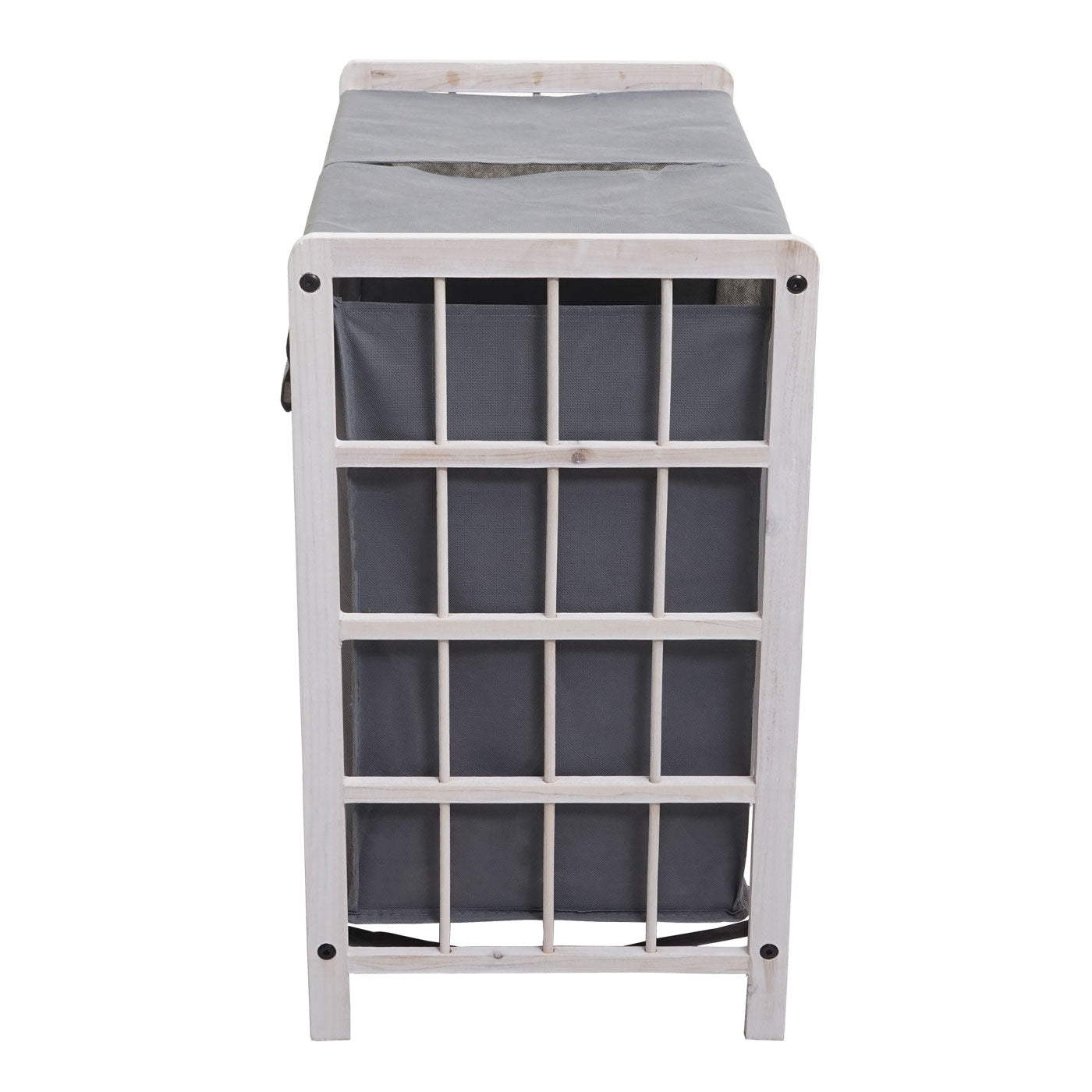 Cosmo Casa - Wasverzamelaar - Wasbox Wasmand - Massief Hout - Shabby White - Grijze Deksel - 2 Vakken - 60×60×33 cm - 68 l