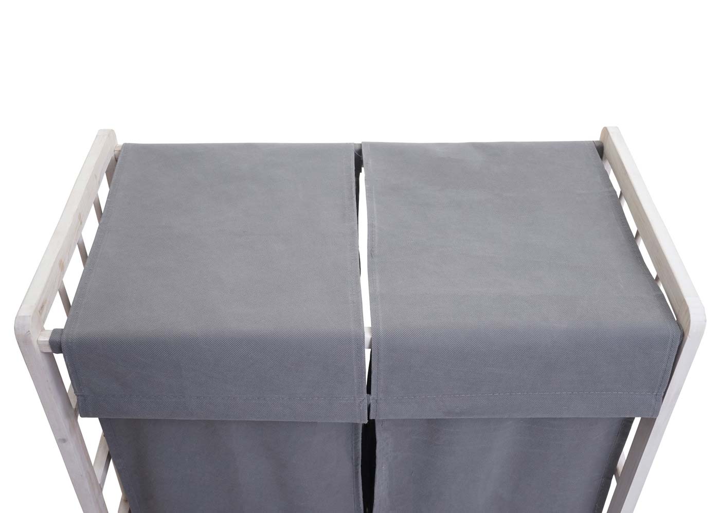 Cosmo Casa - Wasverzamelaar - Wasbox Wasmand - Massief Hout - Shabby White - Grijze Deksel - 2 Vakken - 60×60×33 cm - 68 l