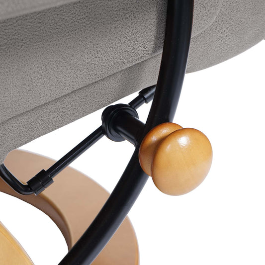 Cosmo Casa - Relaxstoel XXL - Met kruk - Textiel - Lichtgrijs - Frame naturel