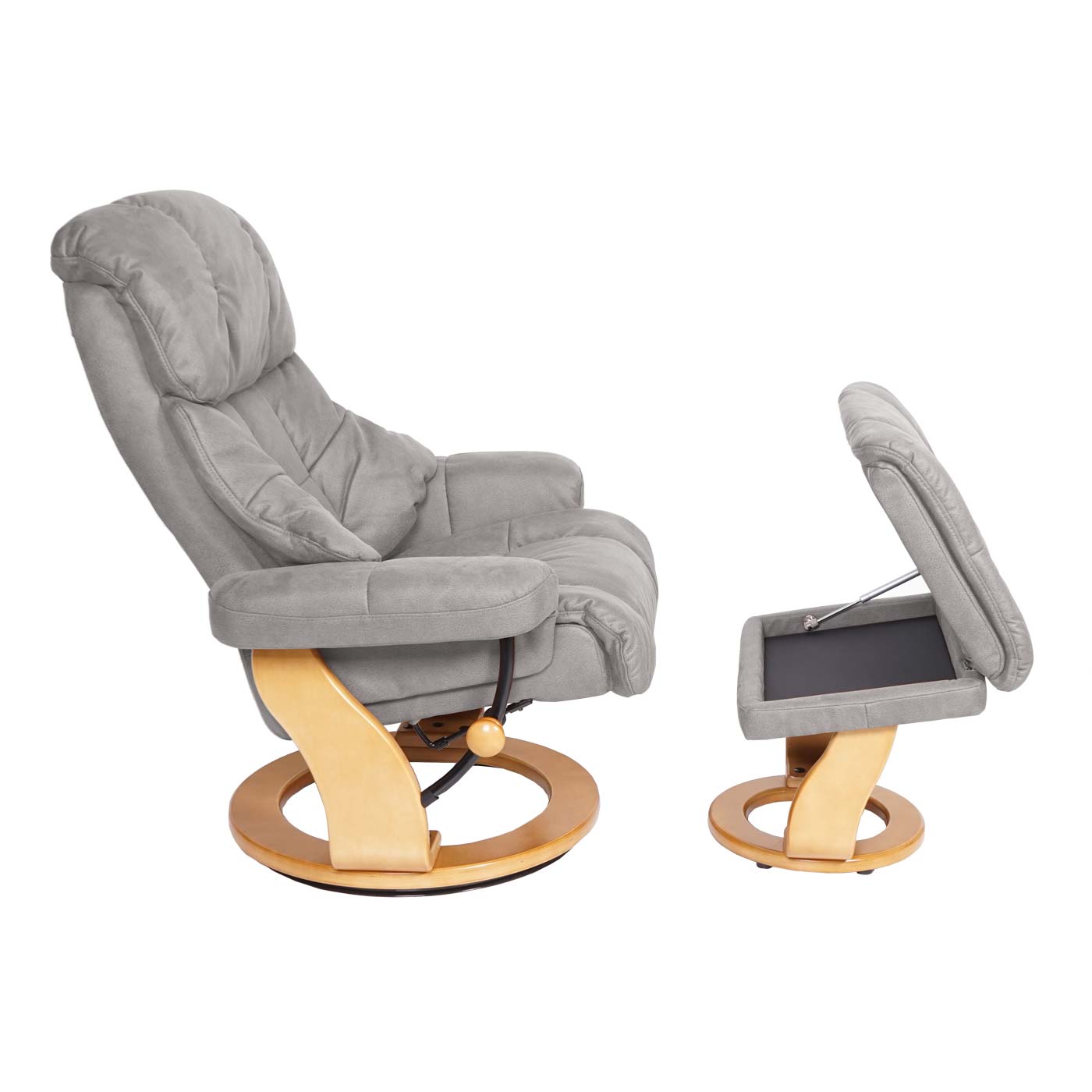 Cosmo Casa - Relaxstoel XXL - Met kruk - Textiel - Lichtgrijs - Frame naturel