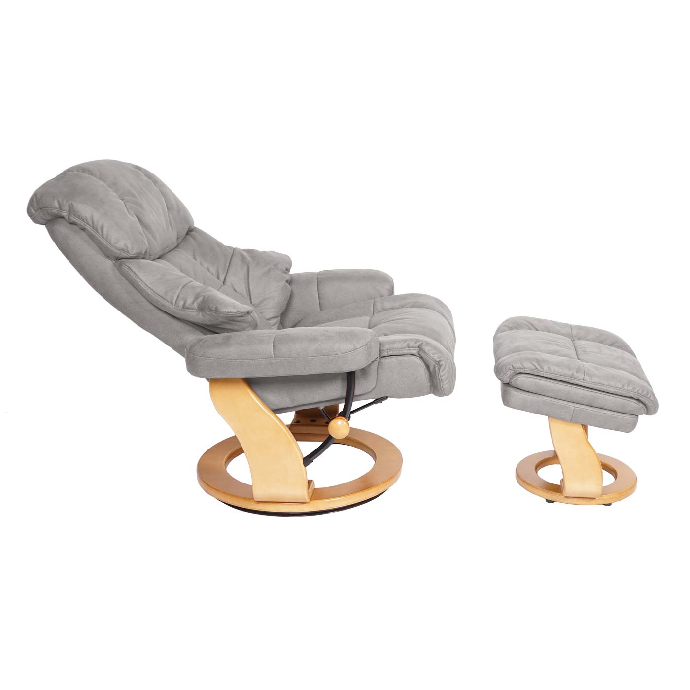 Cosmo Casa - Relaxstoel XXL - Met kruk - Textiel - Lichtgrijs - Frame naturel