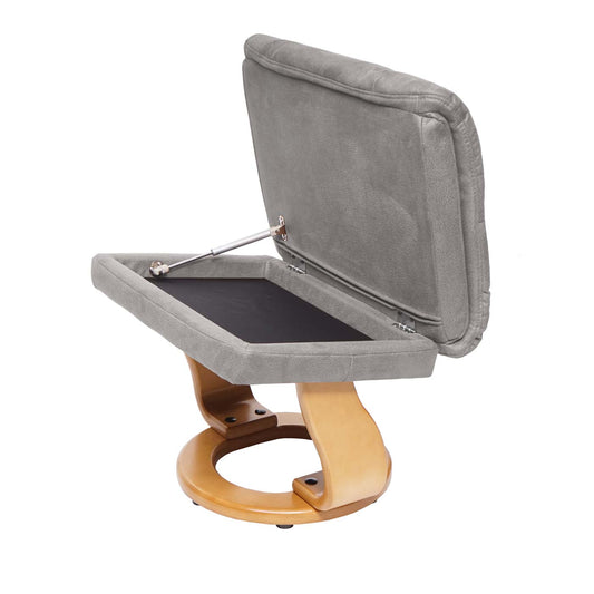 Cosmo Casa - Relaxstoel XXL - Met kruk - Textiel - Lichtgrijs - Frame naturel