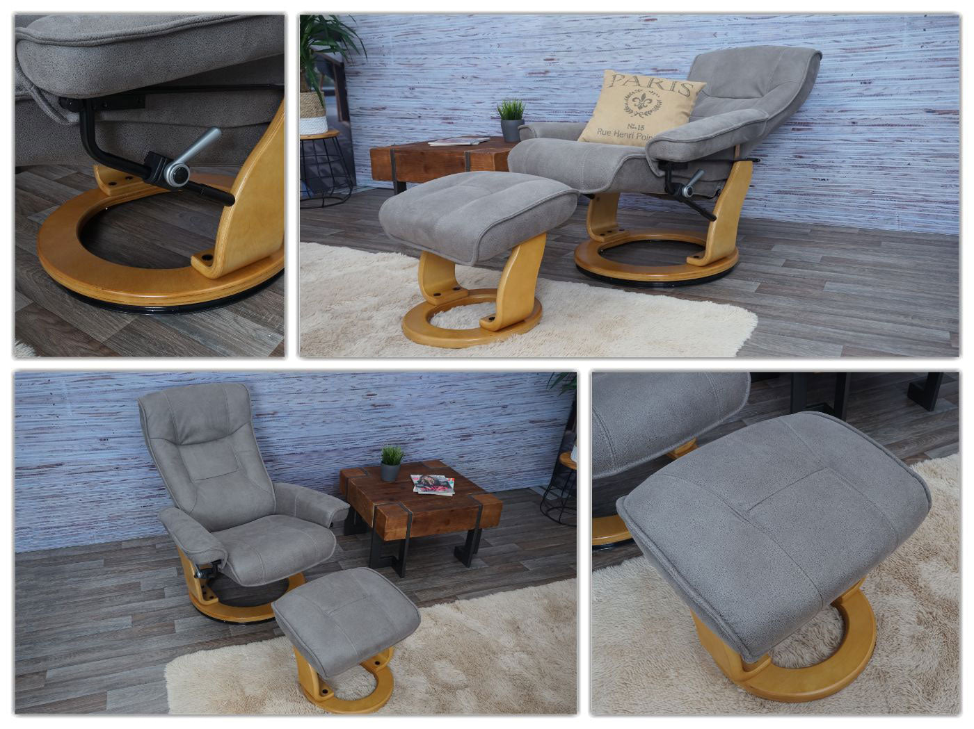 Cosmo Casa - Relaxfauteuil - TV-stoel met armleuningen - Stof/textiel - Lichtgrijs-natuurlijk bruin