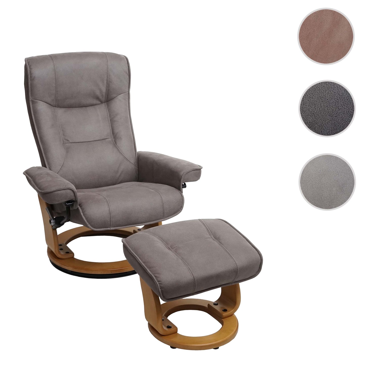 Cosmo Casa - Relaxfauteuil - Inclusief kruk - Stof/textiel - Lichtgrijs-natuurlijk bruin
