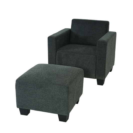 Cosmo Casa - Fauteuil - Lounge met poef - Stof textiel - Antracietgrijs