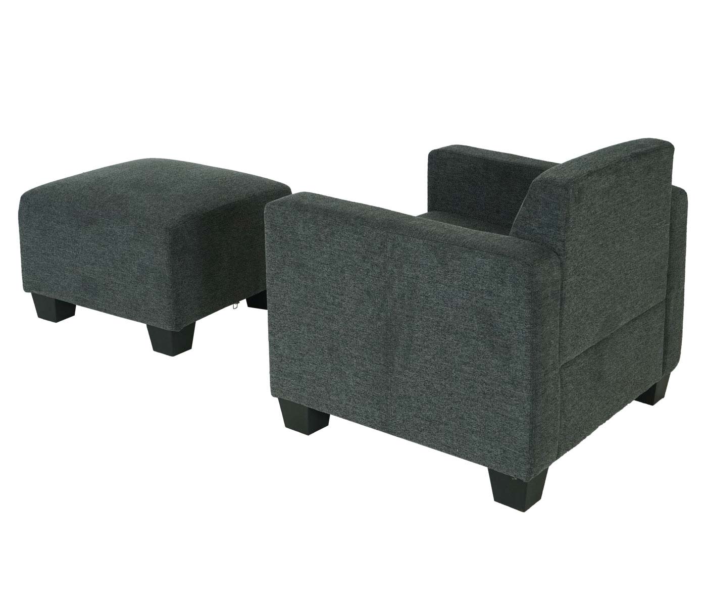Cosmo Casa - Fauteuil - Lounge met poef - Stof textiel - Antracietgrijs