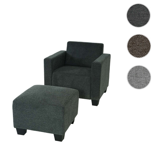 Cosmo Casa - Fauteuil - Lounge met poef - Stof textiel - Antracietgrijs