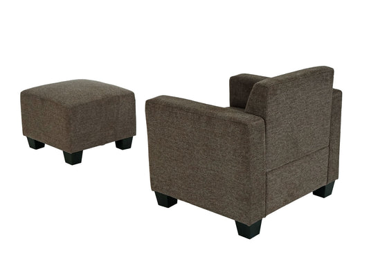 Cosmo Casa - Fauteuil - Lounge met poef - Stof textiel - Bruin