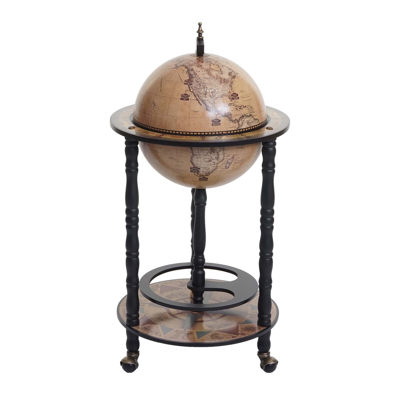 Cosmo Casa - Globe Bar - Wereldbol - Eucalyptushout - Zwart - 33 cm