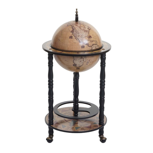 Cosmo Casa - Globe Bar - Wereldbol - Eucalyptushout - Zwart - 33 cm