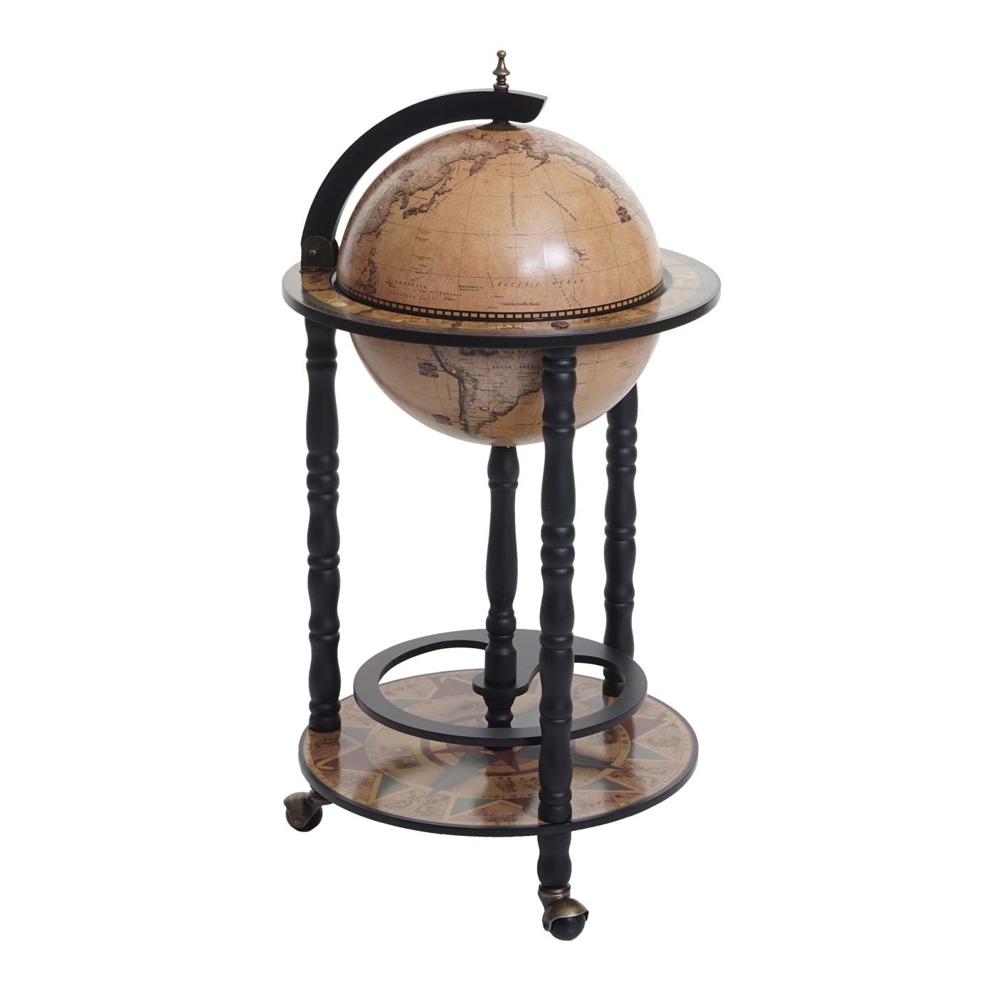 Cosmo Casa - Globe Bar - Wereldbol - Eucalyptushout - Zwart - 33 cm