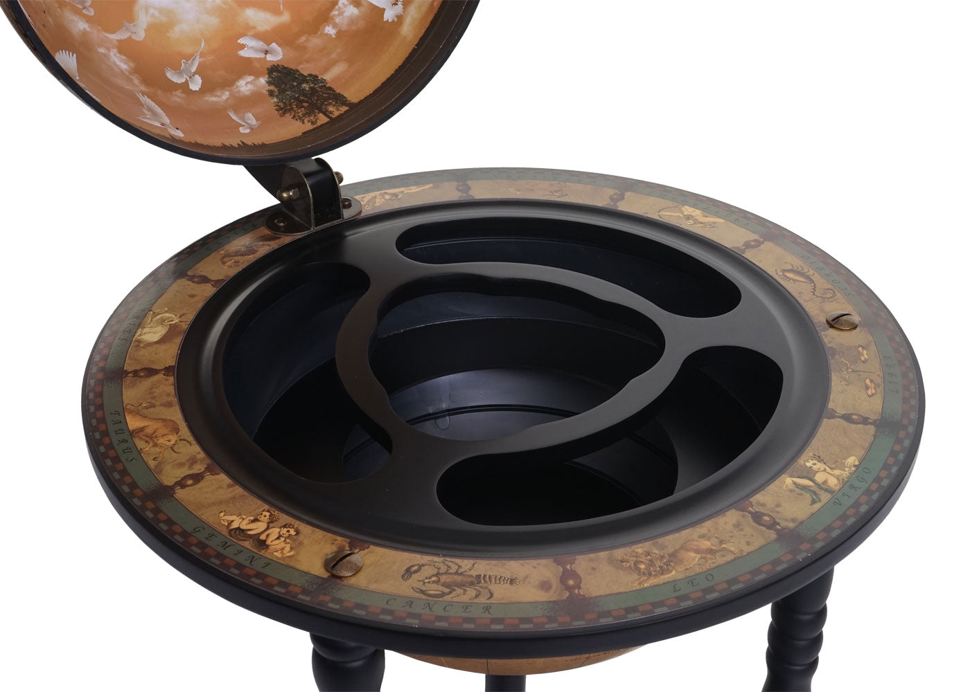 Cosmo Casa - Globe Bar - Wereldbol - Eucalyptushout - Zwart - 33 cm