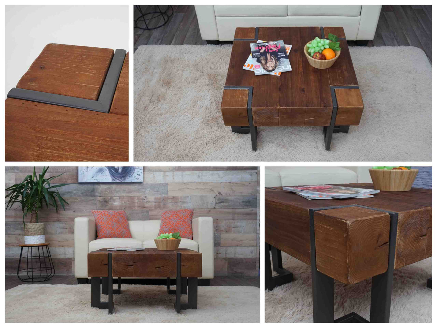 Cosmo Casa - Salontafel - Rustiek vierkant ontwerp - Massief dennenhout - Bruin - 70x70cm