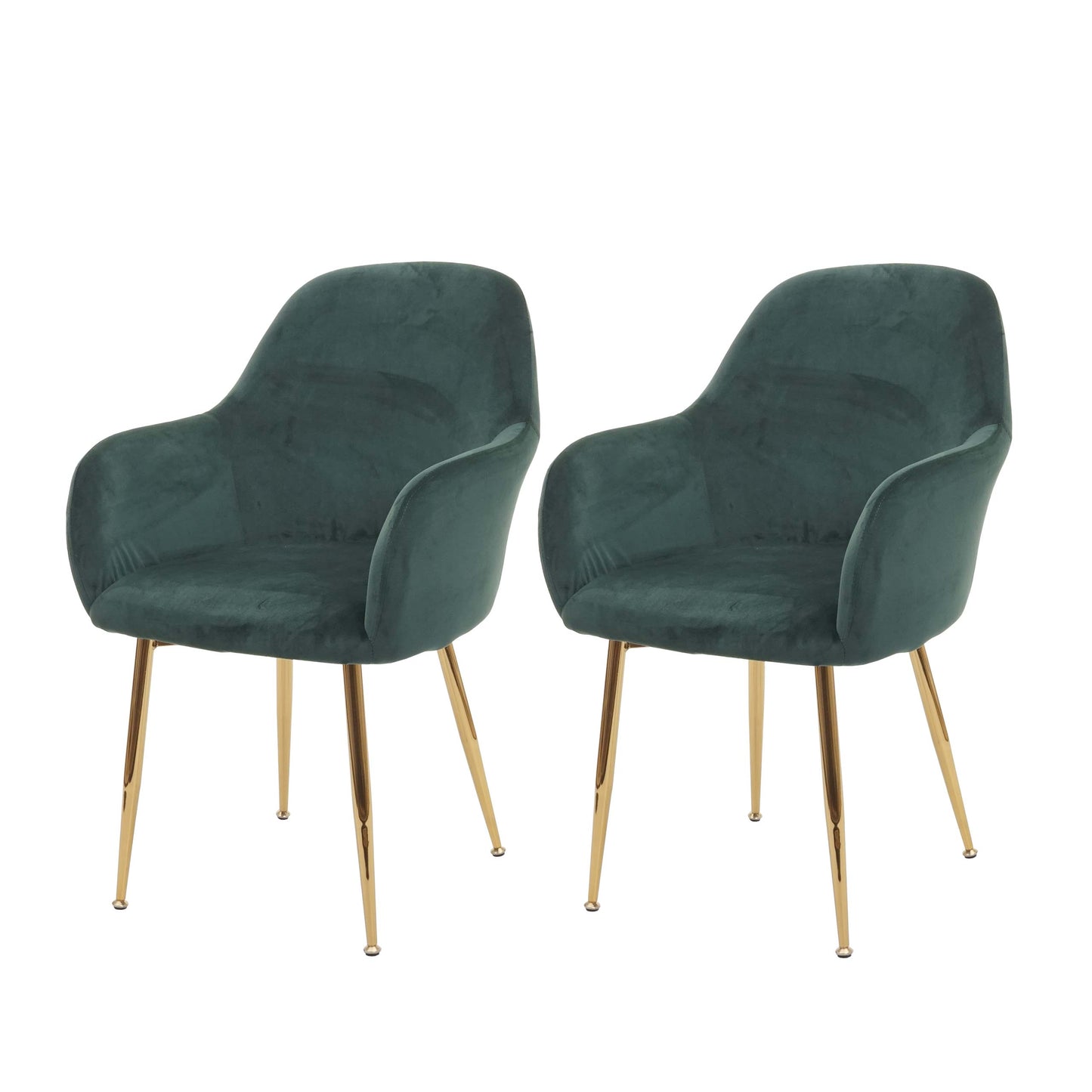 Cosmo Casa - Set van 2 Eetkamerstoelen - Retrodesign - Groen Fluweel met Gouden Poten