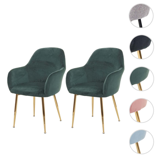 Cosmo Casa - Set van 2 Eetkamerstoelen - Retrodesign - Groen Fluweel met Gouden Poten