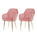 Cosmo Casa - Set van 2 Eetkamerstoelen - Retrodesign Keukenstoel - Fluweel Stoffig Roze met Gouden Poten