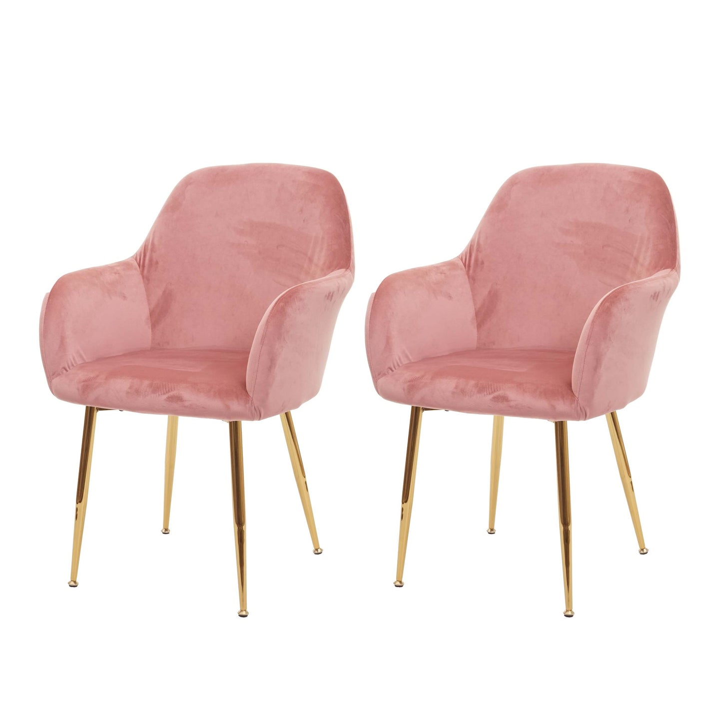 Cosmo Casa - Set van 2 Eetkamerstoelen - Retrodesign Keukenstoel - Fluweel Stoffig Roze met Gouden Poten