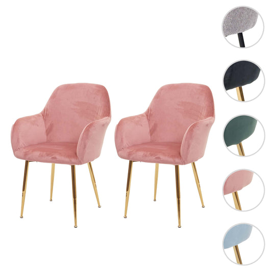 Cosmo Casa - Set van 2 Eetkamerstoelen - Retrodesign Keukenstoel - Fluweel Stoffig Roze met Gouden Poten