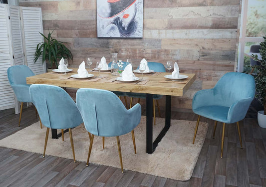 Cosmo Casa - Set van 2 Eetkamerstoelen - Retrodesign Keukenstoel - Mint Fluweel met Gouden Poten