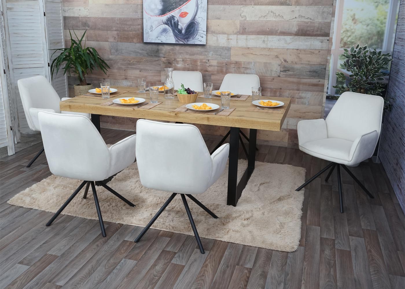 Cosmo Casa - Eetkamerstoel - Draaistoel met Armleuningen - Fluweel - Crèmebeige - Zwarte Poten