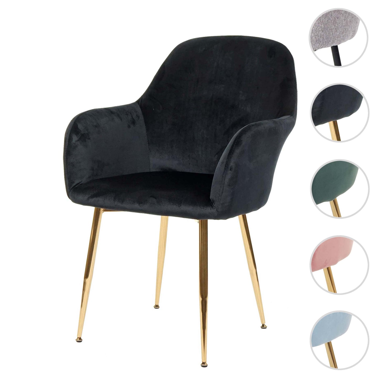 Cosmo Casa - Eetkamerstoel - Retrodesign Keukenstoel - Zwart Fluweel - Gouden Poten