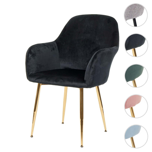 Cosmo Casa - Eetkamerstoel - Retrodesign Keukenstoel - Zwart Fluweel - Gouden Poten