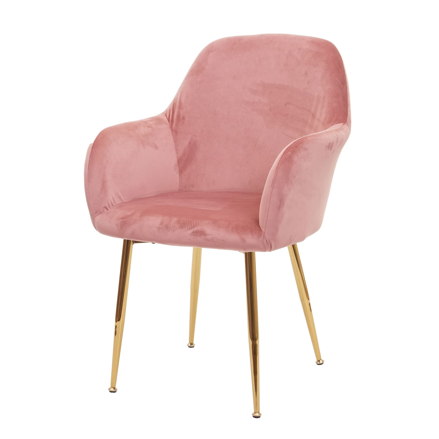 Cosmo Casa - Eetkamerstoel - Retrodesign Keukenstoel - Fluweel Stoffig Roze - Gouden Poten