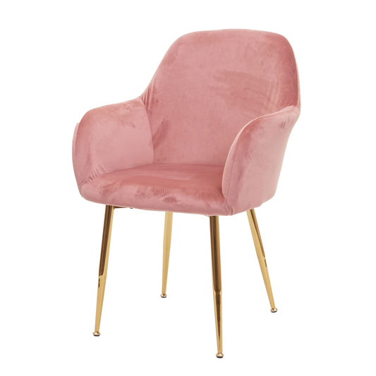 Cosmo Casa - Eetkamerstoel - Retrodesign Keukenstoel - Fluweel Stoffig Roze - Gouden Poten