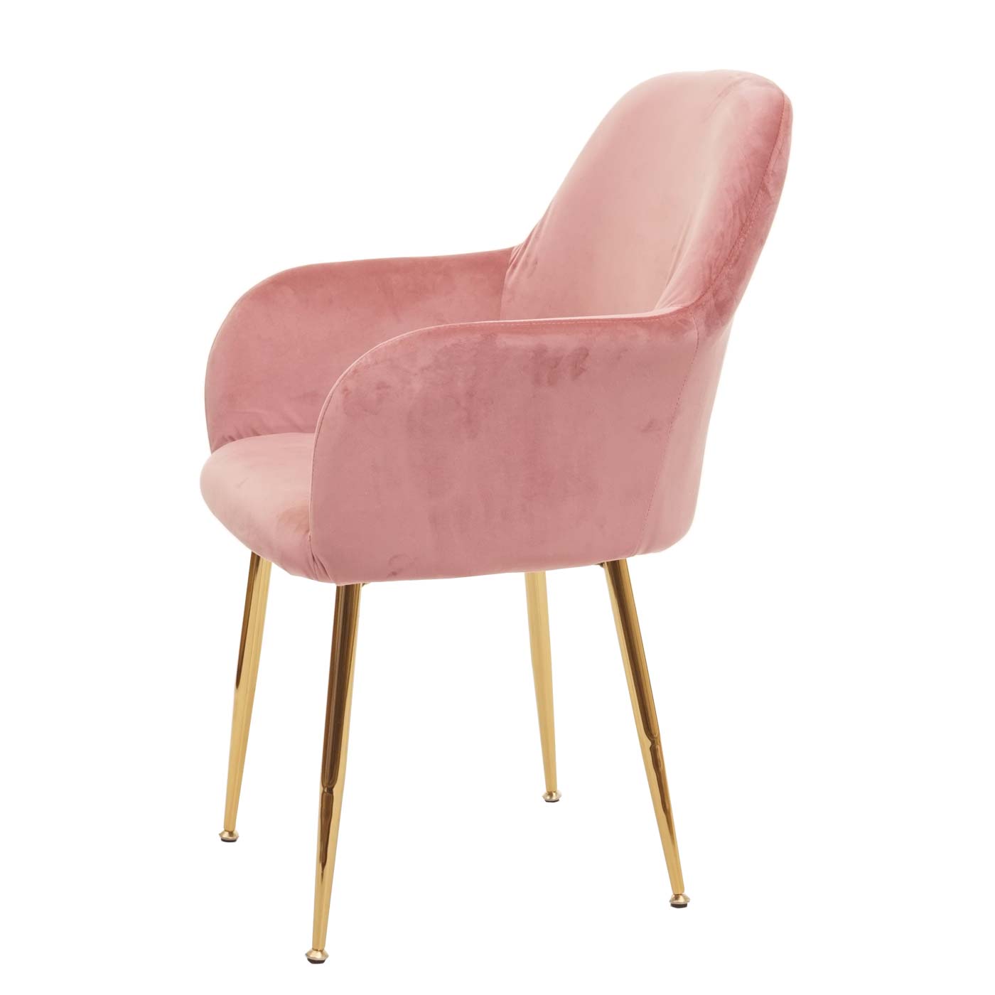 Cosmo Casa - Eetkamerstoel - Retrodesign Keukenstoel - Fluweel Stoffig Roze - Gouden Poten