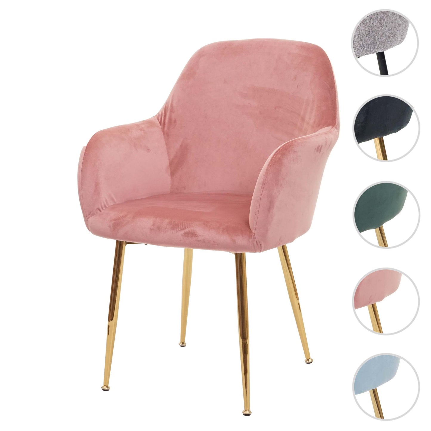Cosmo Casa - Eetkamerstoel - Retrodesign Keukenstoel - Fluweel Stoffig Roze - Gouden Poten