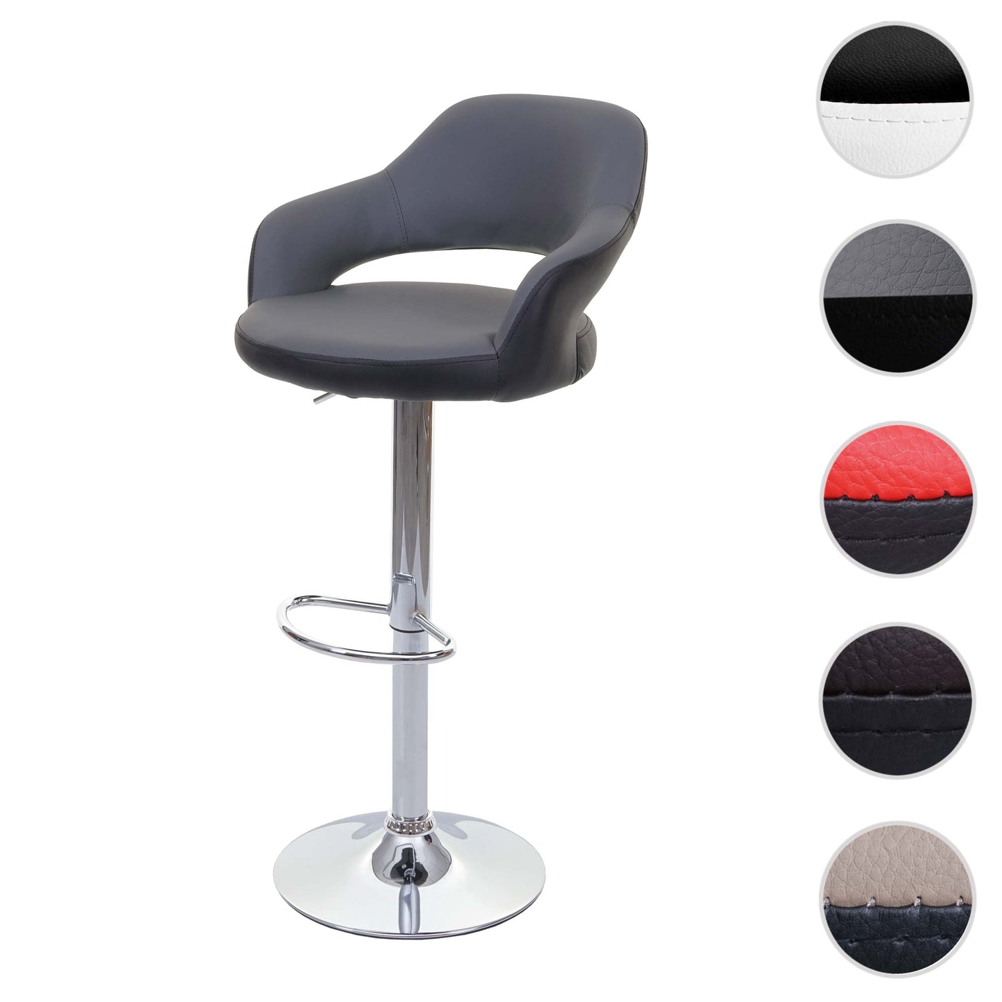 Cosmo Casa - Barkruk draaikruk met rugleuning - Tegenkruk barstoel - Kunstleer - Grijs-zwart