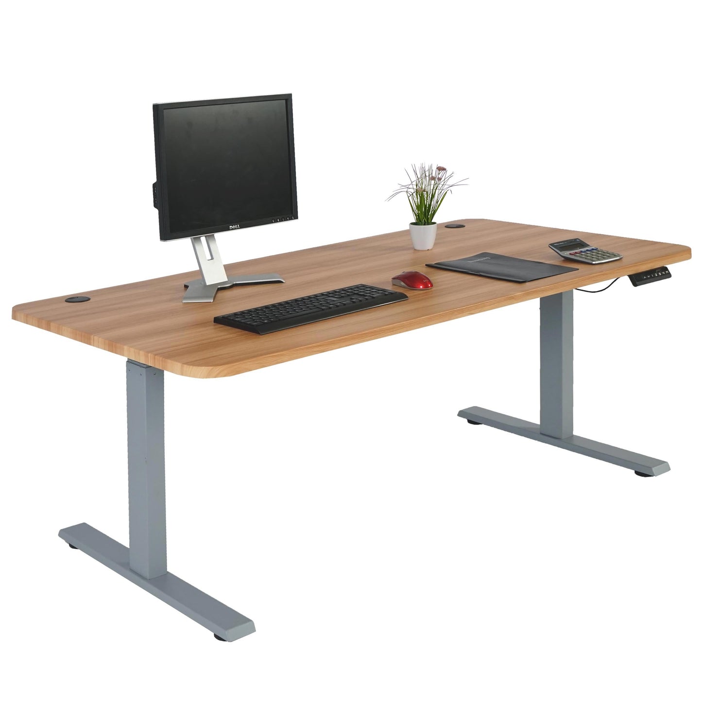 Cosmo Casa - Bureau elektrisch in hoogte verstelbaar - Computertafel - Eiken decor - Grijs - 160 x 80 cm