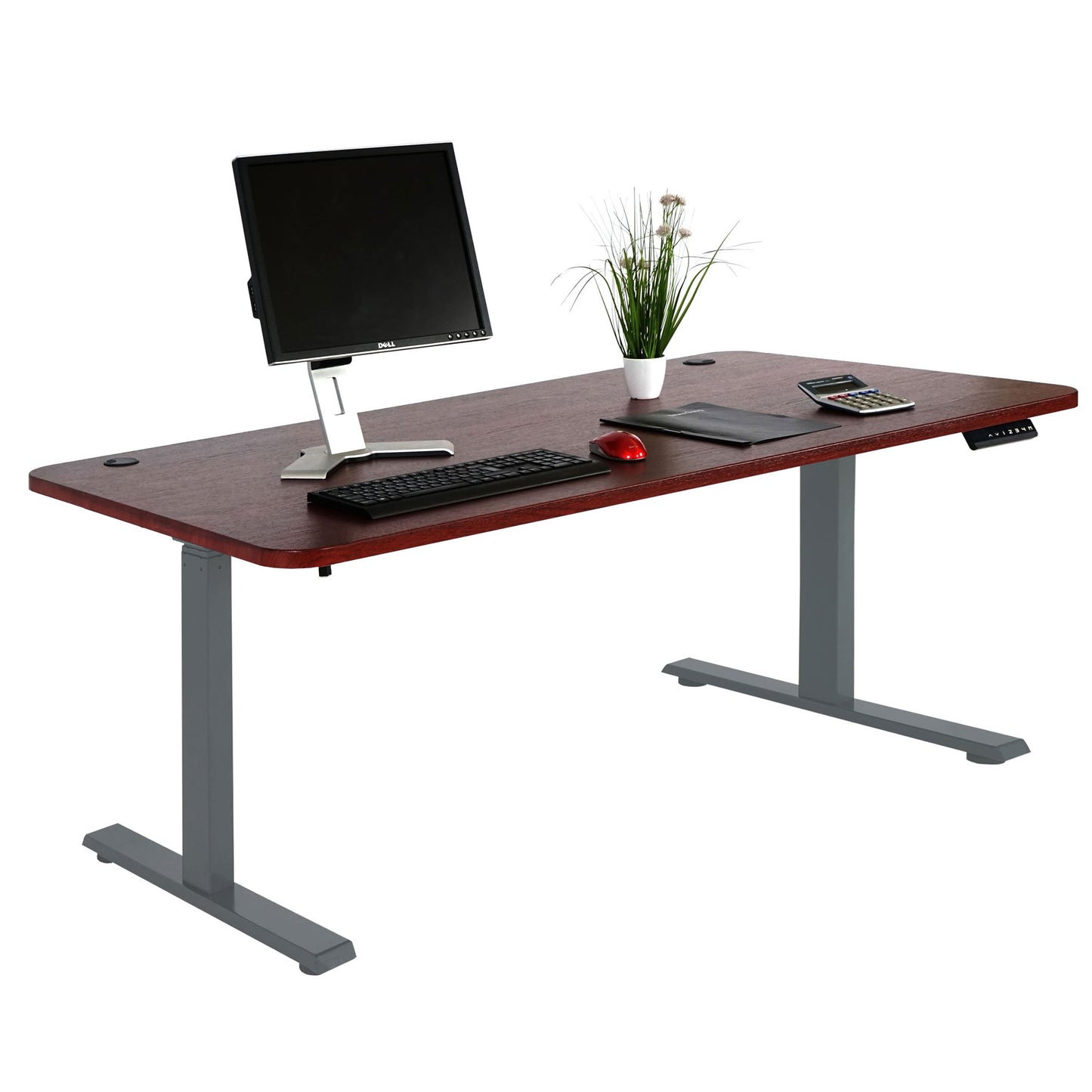 Cosmo Casa - Bureau elektrisch in hoogte verstelbaar - Computertafel - Kersendecor - Antracietgrijs - 160 x 80 cm