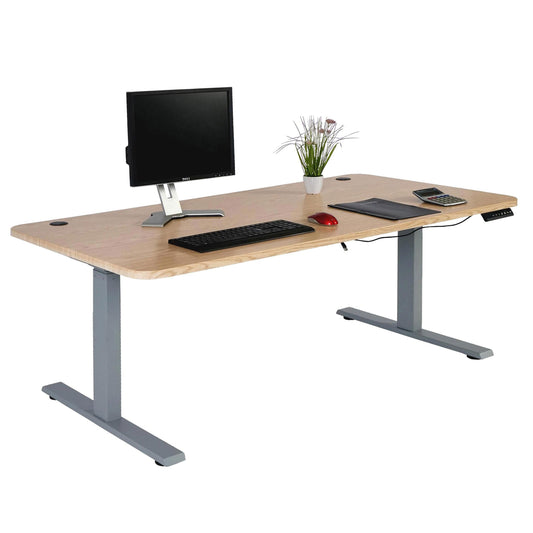 Cosmo Casa - Bureau elektrisch in hoogte verstelbaar - Computertafel - Lichtbruin - Grijs - 160 x 80 cm