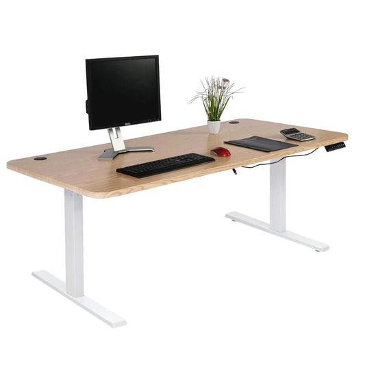 Cosmo Casa - Bureau elektrisch in hoogte verstelbaar - Computertafel - Lichtbruin - Wit - 160 x 80 cm