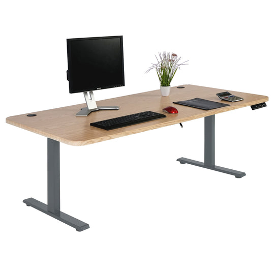 Cosmo Casa - Bureau elektrisch in hoogte verstelbaar - Computertafel - Lichtbruin - Antracietgrijs - 160 x 80 cm