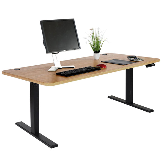 Cosmo Casa - Bureau elektrisch in hoogte verstelbaar - Computertafel - Bruin structuur - Zwart - 160 x 80 cm