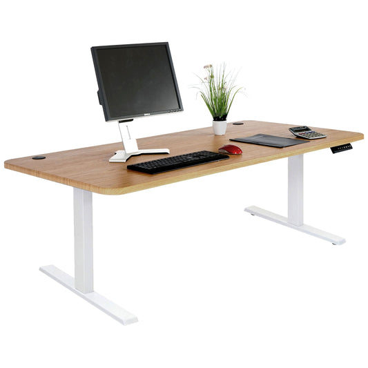 Cosmo Casa - Bureau elektrisch in hoogte verstelbaar - Computertafel - Bruin structuur - Wit - 160 x 80 cm