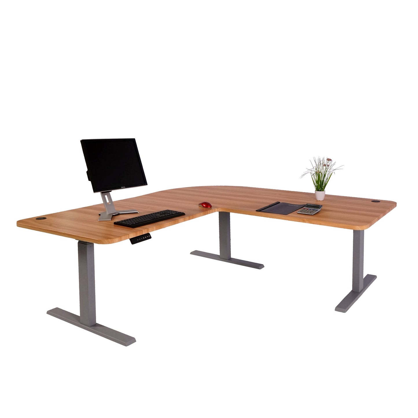 Cosmo Casa - Hoekbureau elektrisch in hoogte verstelbaar - Computerbureau - Eiken decor - Grijs - 178 x 178 cm