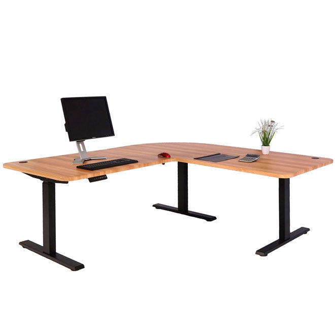 Cosmo Casa - Hoekbureau elektrisch in hoogte verstelbaar - Computerbureau - Eiken decor - Zwart - 178 x 178 cm
