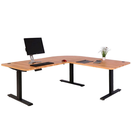 Cosmo Casa - Hoekbureau elektrisch in hoogte verstelbaar - Computerbureau - Eiken decor - Zwart - 178 x 178 cm