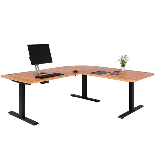 Cosmo Casa - Hoekbureau elektrisch in hoogte verstelbaar - Computerbureau - Eiken decor - Zwart - 178 x 178 cm