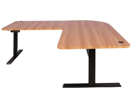 Cosmo Casa - Hoekbureau elektrisch in hoogte verstelbaar - Computerbureau - Eiken decor - Zwart - 178 x 178 cm