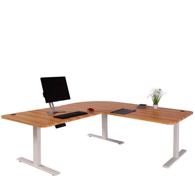 Cosmo Casa - Hoekbureau elektrisch in hoogte verstelbaar - Computerbureau - Eiken decor - Wit - 178 x 178 cm