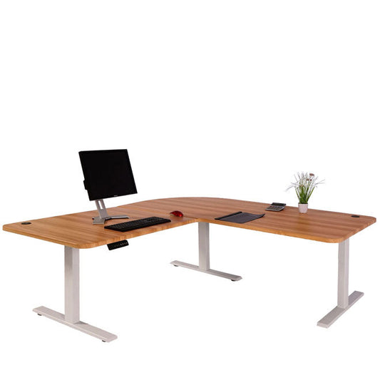 Cosmo Casa - Hoekbureau elektrisch in hoogte verstelbaar - Computerbureau - Eiken decor - Wit - 178 x 178 cm