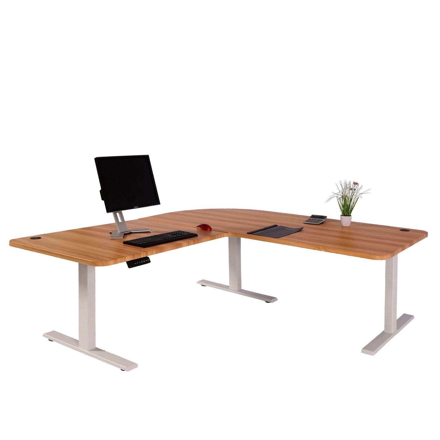 Cosmo Casa - Hoekbureau elektrisch in hoogte verstelbaar - Computerbureau - Eiken decor - Wit - 178 x 178 cm