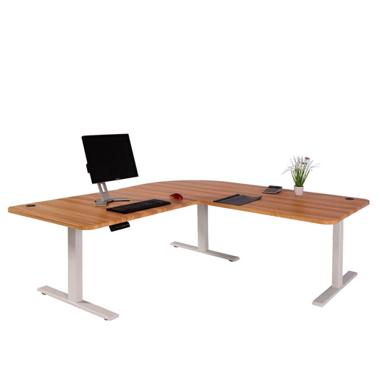 Cosmo Casa - Hoekbureau elektrisch in hoogte verstelbaar - Computerbureau - Eiken decor - Wit - 178 x 178 cm