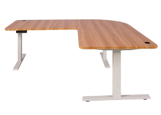 Cosmo Casa - Hoekbureau elektrisch in hoogte verstelbaar - Computerbureau - Eiken decor - Wit - 178 x 178 cm